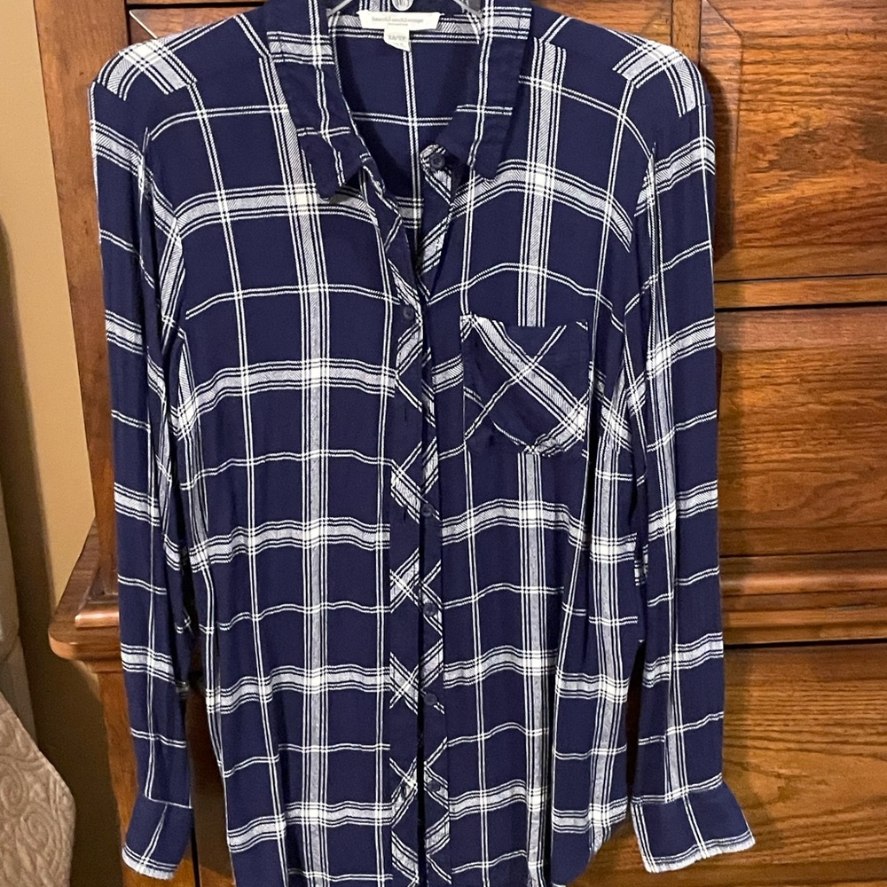 beachlunchlounge Navy and White Plaid Button-Down Shirt